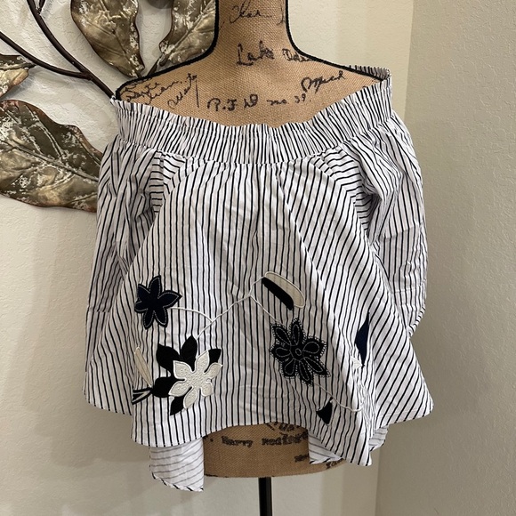 INA Off-Shoulder Striped Embroidered Top – Size Large - Picture 1 of 4